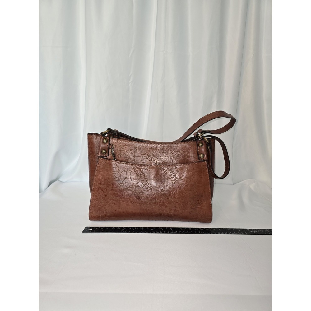 Patricia Nash Brown Leather Romina Vintage Laser Map Shoulder Handbag Purse